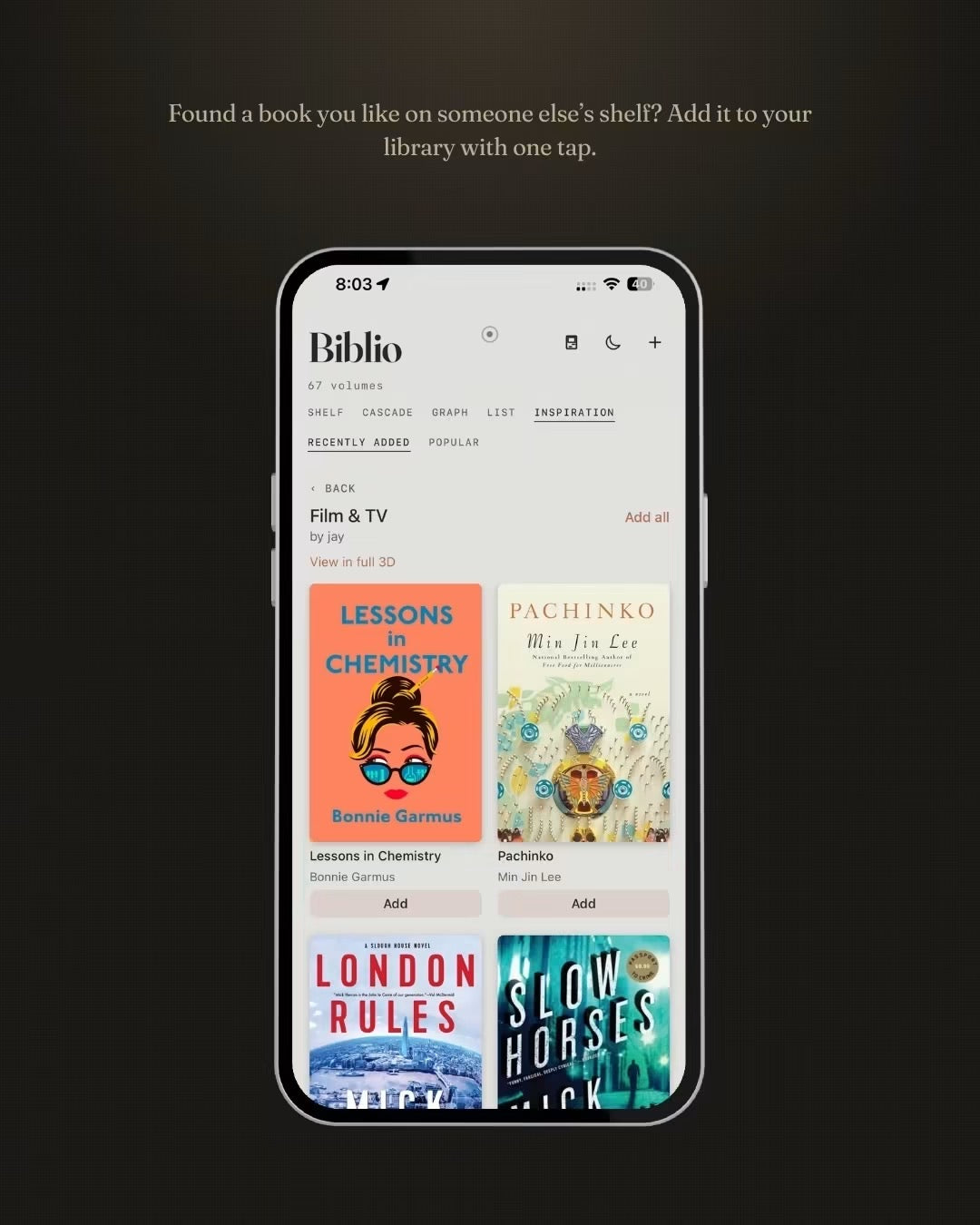 Biblio.ink 3D bookshelf
